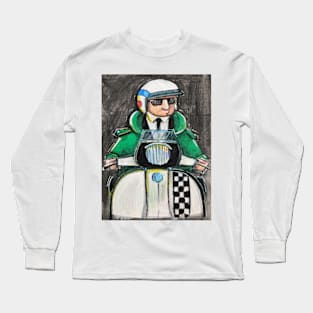 Retro Scooter, Classic Scooter, Scooterist, Scootering, Scooter Rider, Mod Art Long Sleeve T-Shirt